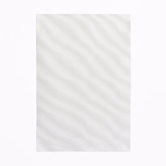 Pale pearl curtain fabric with faint diagonal bands and softly textured surface