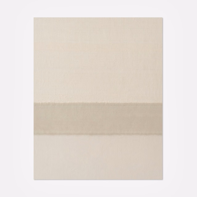 Pale ivory woven fabric with a warm natural horizontal band across the centre