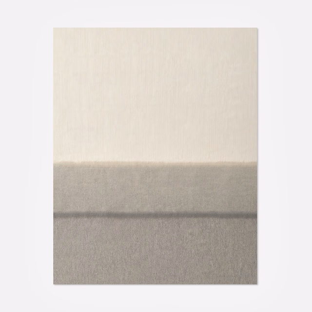 Ivory and ash-grey woven curtain fabric with broad horizontal tonal bands