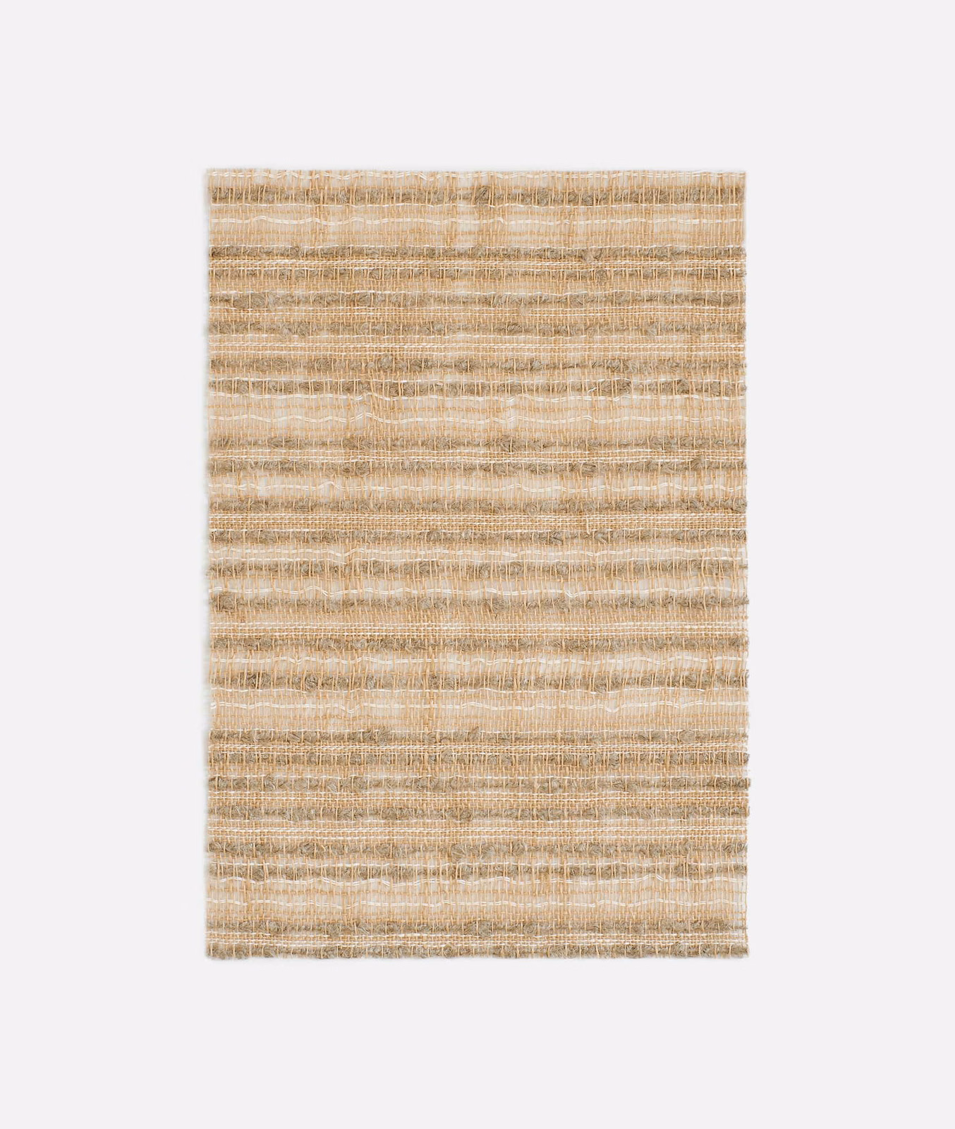 Warm paglia beige textile with irregular horizontal striations and a softly hairy weave