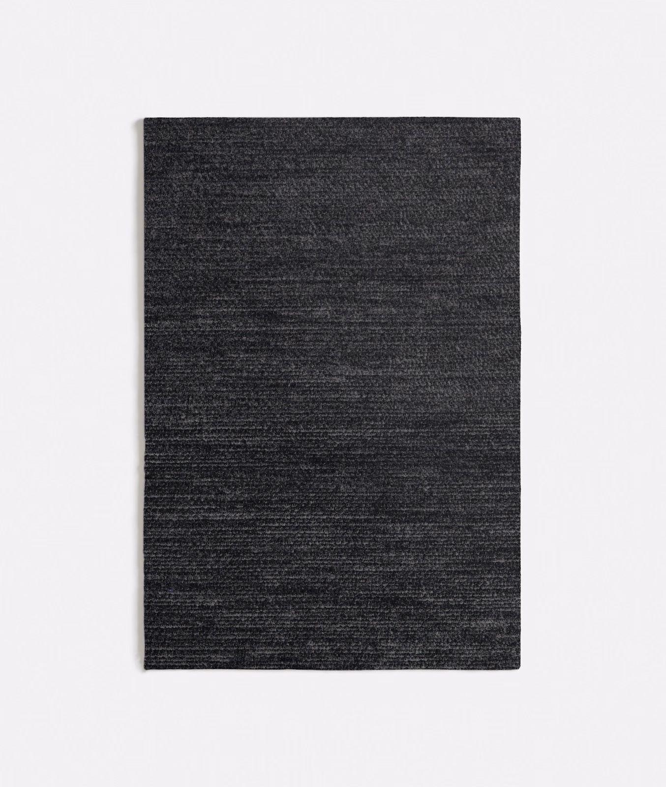 Charcoal dark grey woven swatch with fine horizontal striations and subtle textured variation