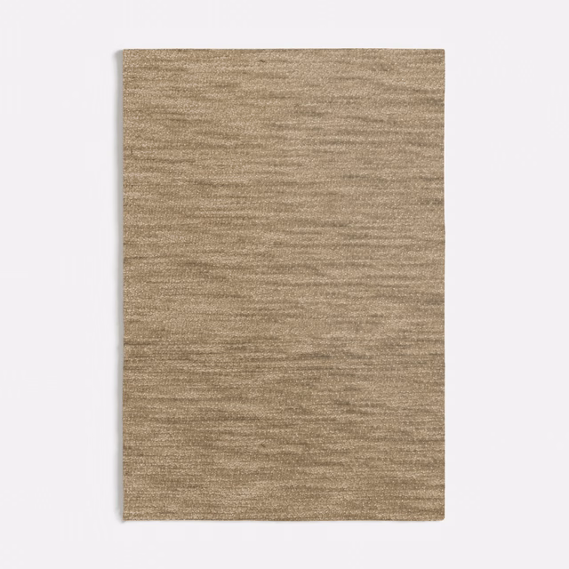 Warm sand-taupe woven swatch with fine horizontal striations and subtle tonal depth