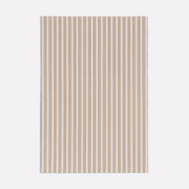 Warm beige and ivory narrow vertical stripes on a subtly textured woven fabric