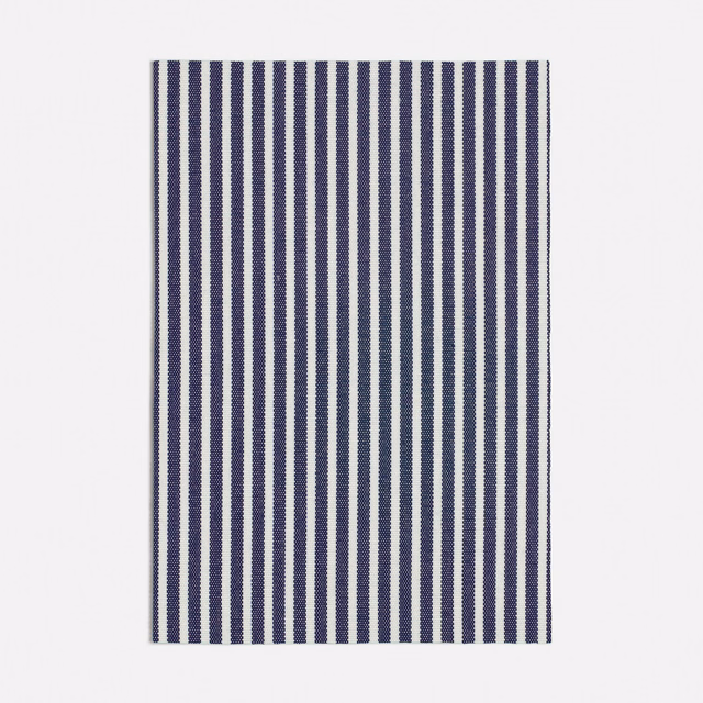 Deep navy and cream vertical stripes in a neat woven textile swatch