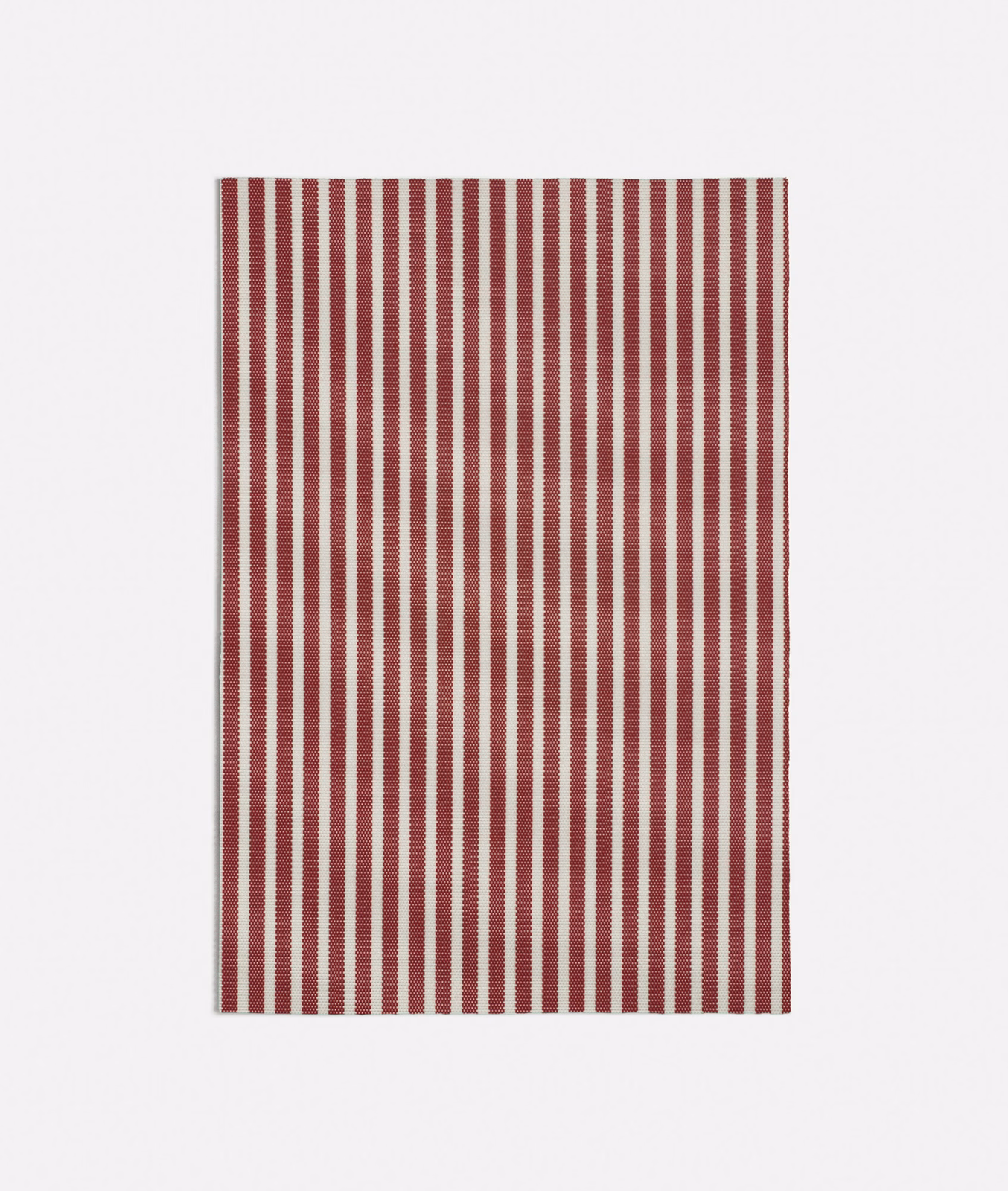 Deep red and cream woven fabric with narrow vertical stripes