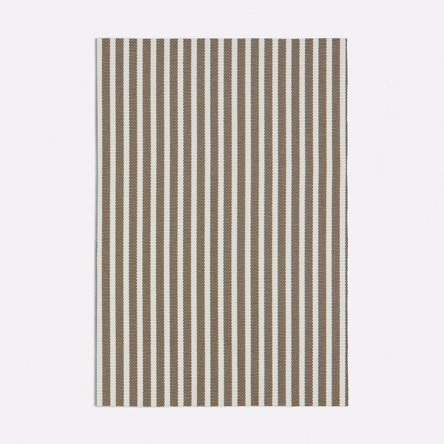 Close-set vertical taupe and cream stripes with a subtly textured fabric surface