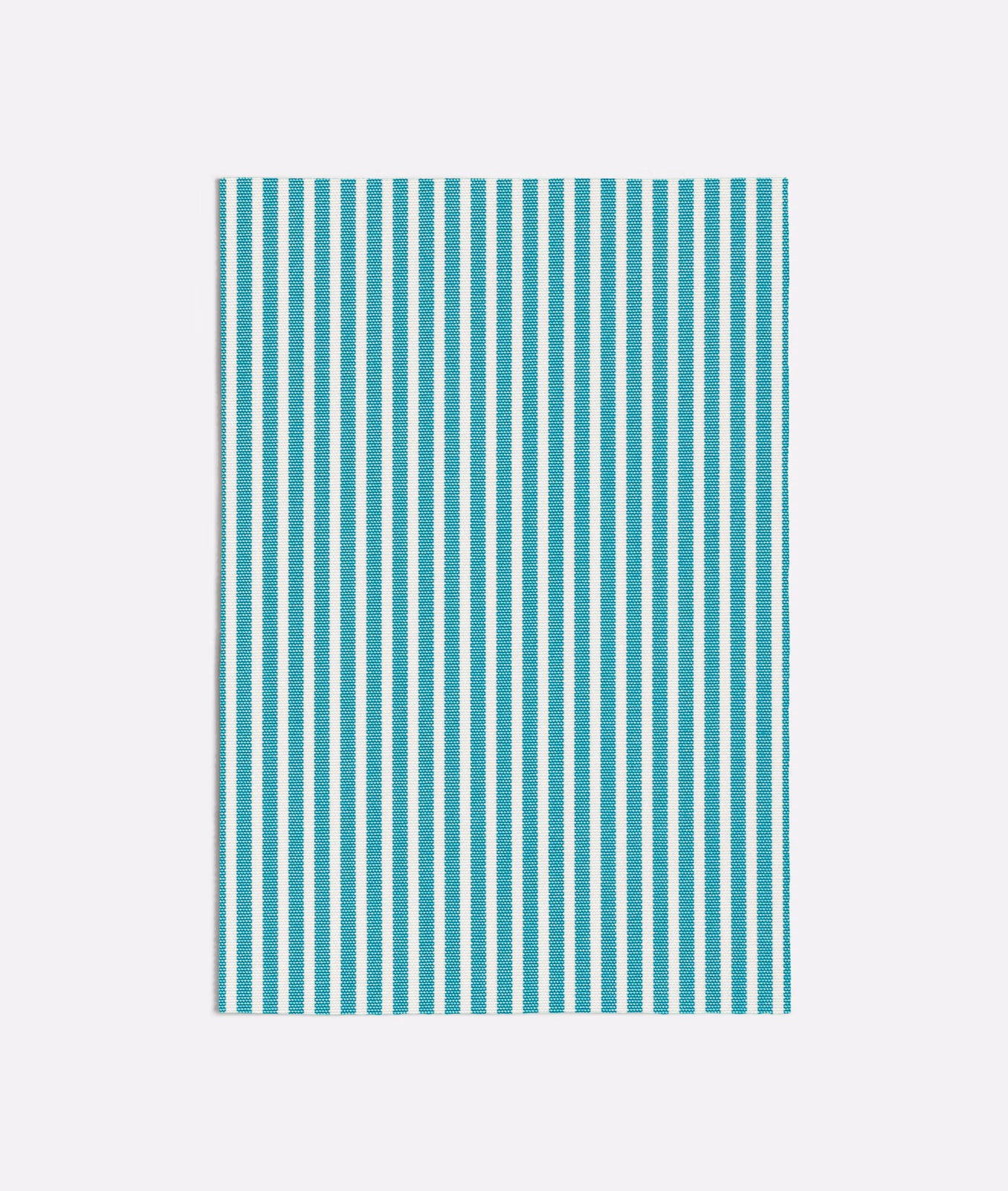 Cool turquoise and ivory narrow vertical stripes in a finely textured woven swatch