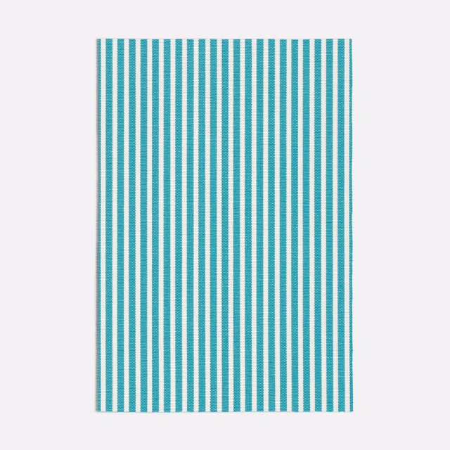 Cool turquoise and ivory narrow vertical stripes in a finely textured woven swatch