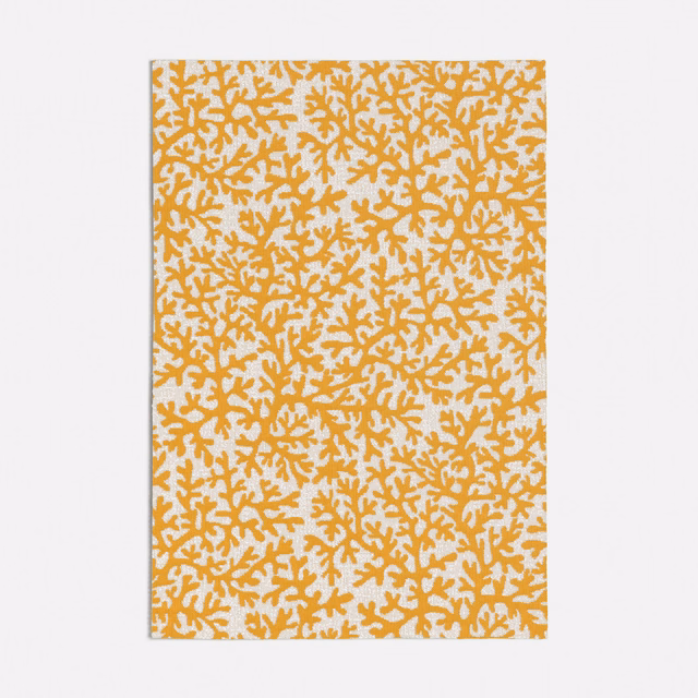 Warm ochre coral branches scattered across a pale yellow ground
