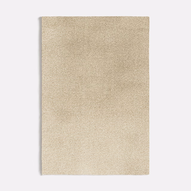 Warm beige fabric swatch with a fine, even woven texture and subtle tonal flecks