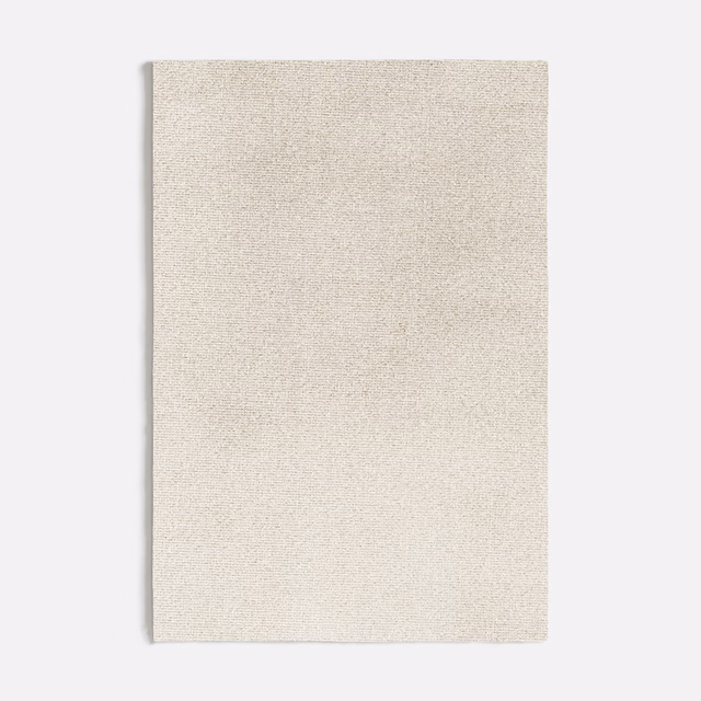 Warm off-white woven swatch with fine taupe flecks and a softly grainy surface