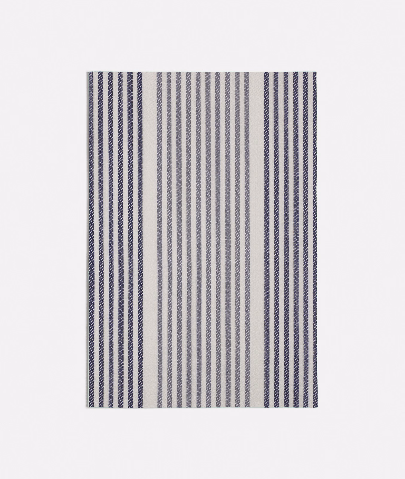 Avenue Blue swatch with narrow navy and pale grey vertical woven stripes