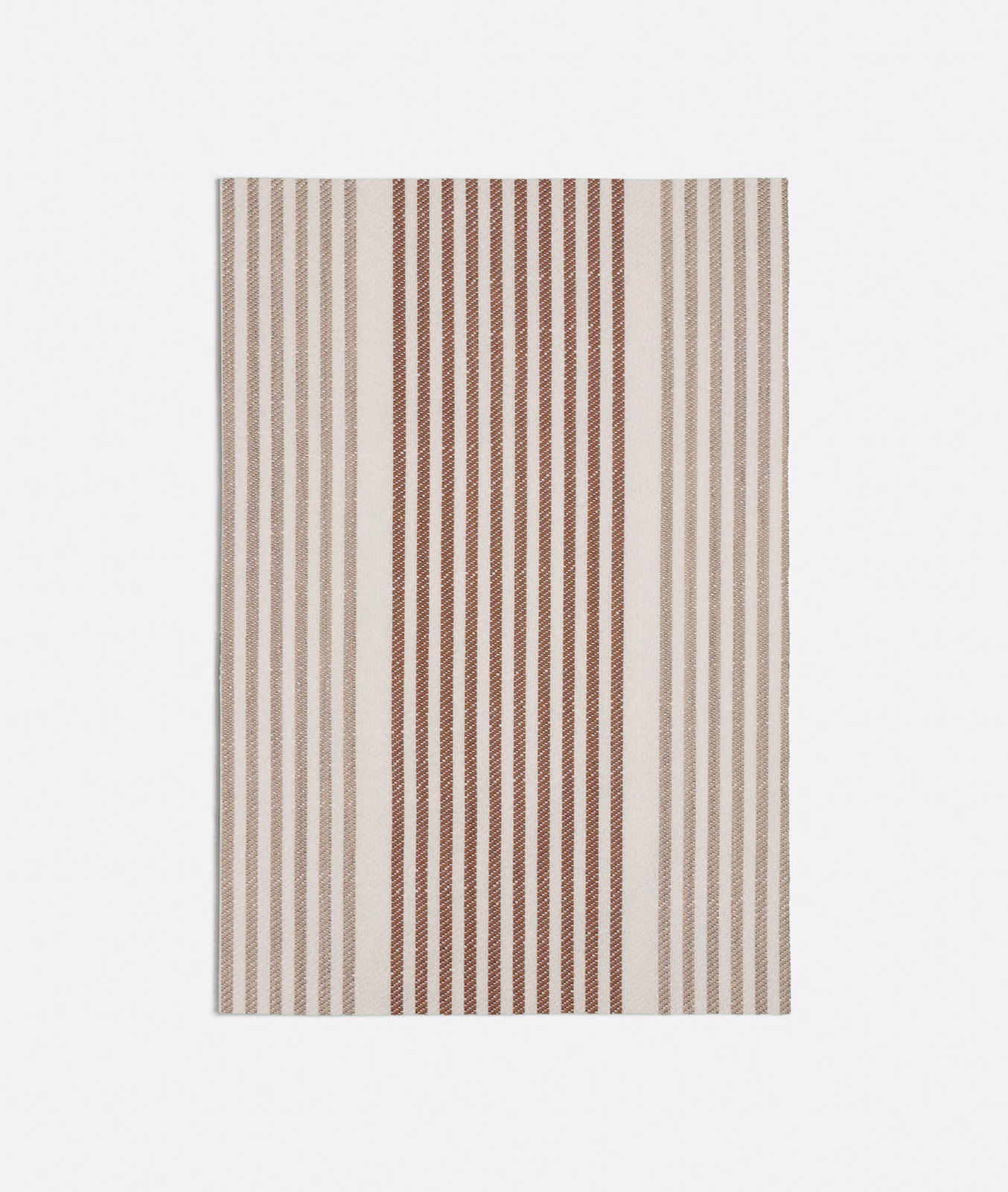 Warm linen striped swatch with taupe and muted terracotta vertical woven lines