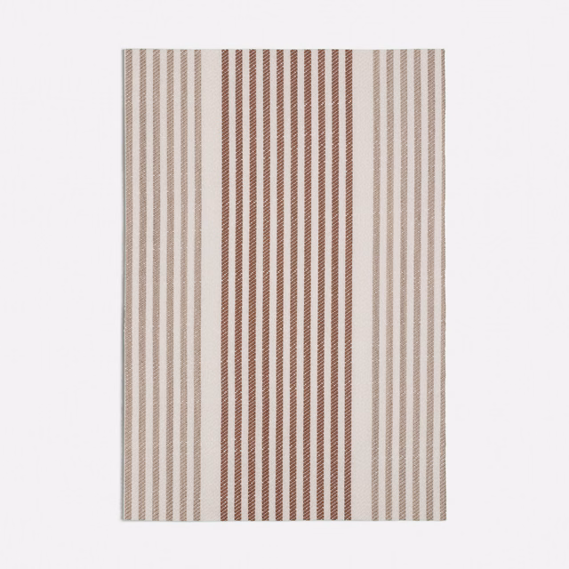 Warm linen striped swatch with taupe and muted terracotta vertical woven lines
