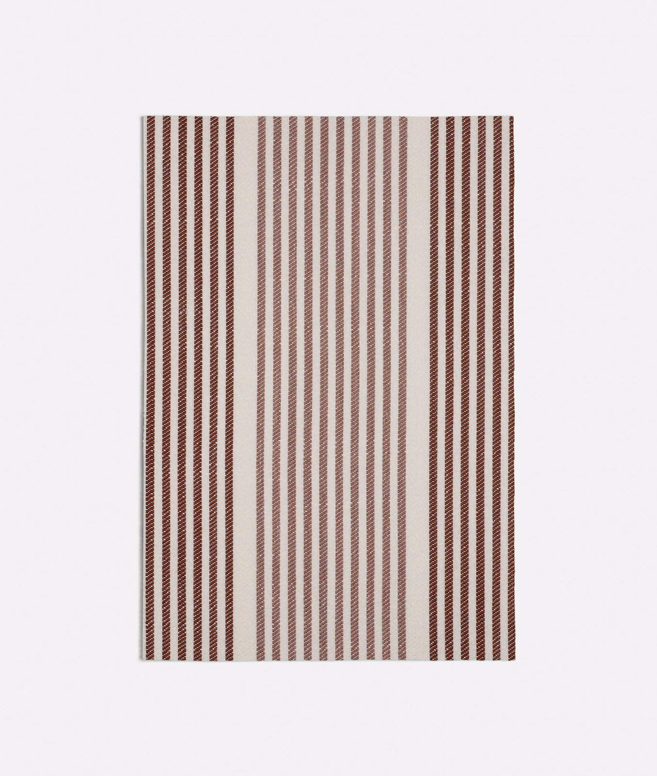 Warm terracotta and cream fabric with fine vertical woven stripes