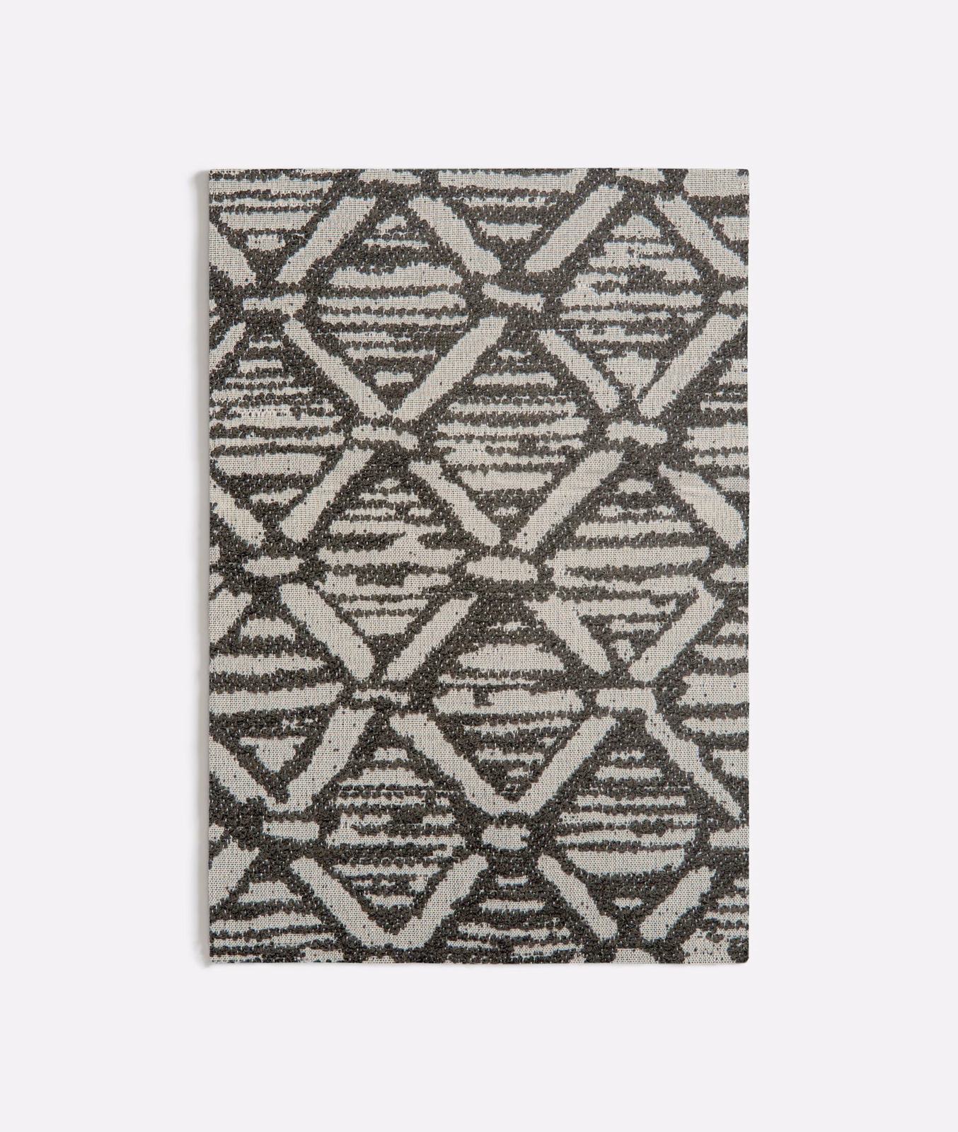 Charcoal geometric diamonds and ivory horizontal weaves in Bamboo Black fabric