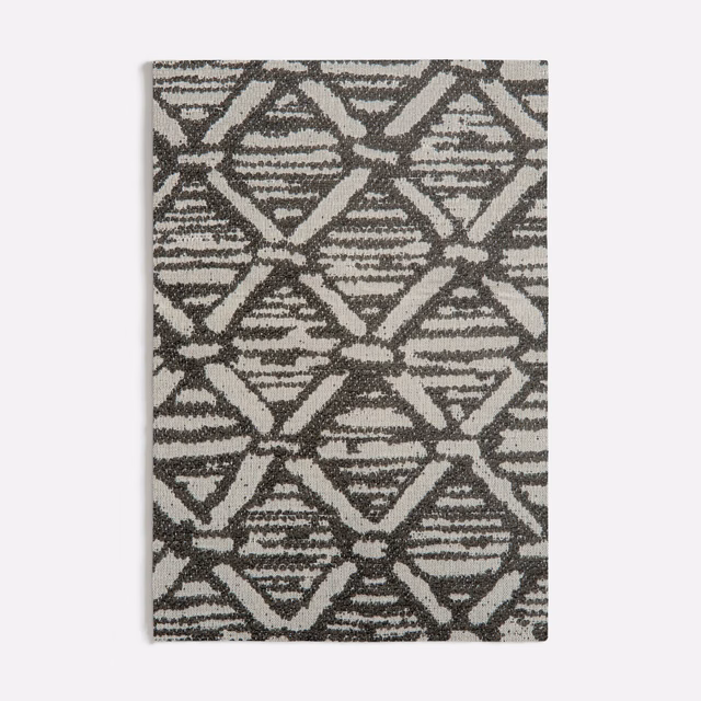 Charcoal geometric diamonds and ivory horizontal weaves in Bamboo Black fabric