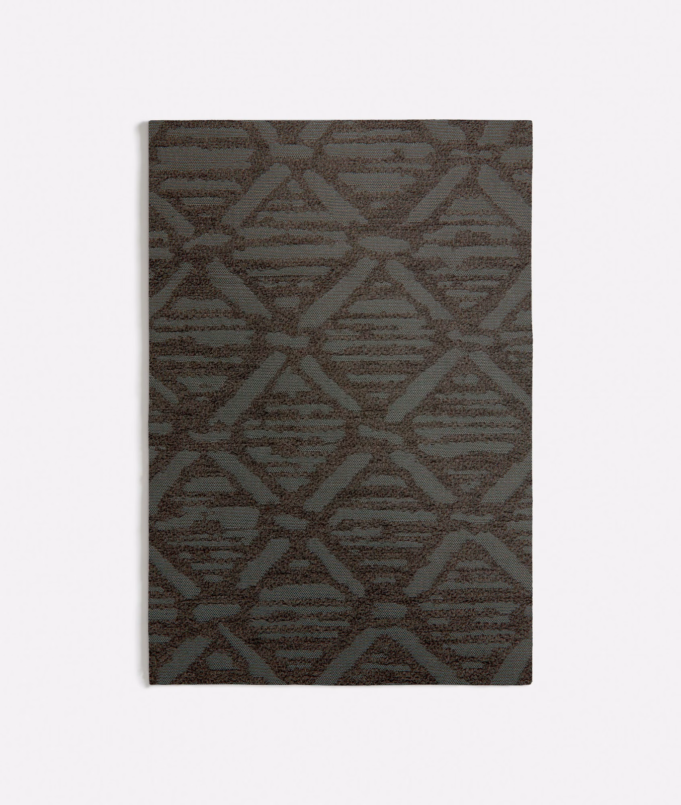 Dark moss-green woven swatch with interlocking triangles and horizontal striations