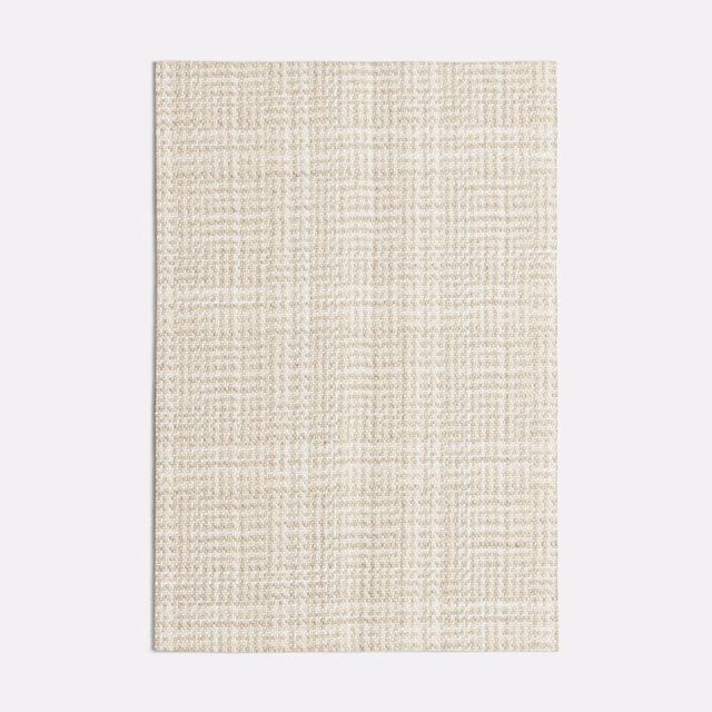 Warm beige woven swatch with a softly irregular fine checked grid texture