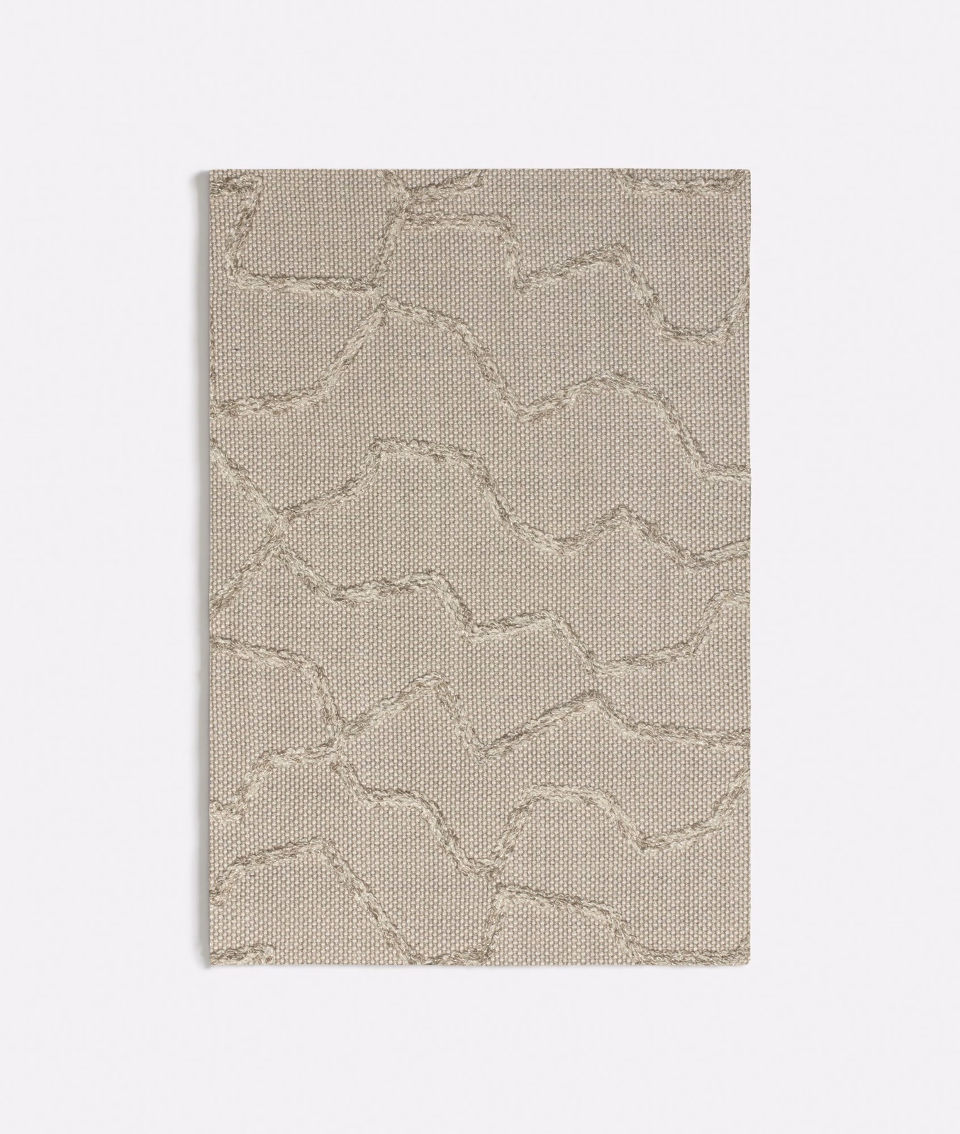 Warm stone-taupe woven swatch with irregular raised wave lines across the surface