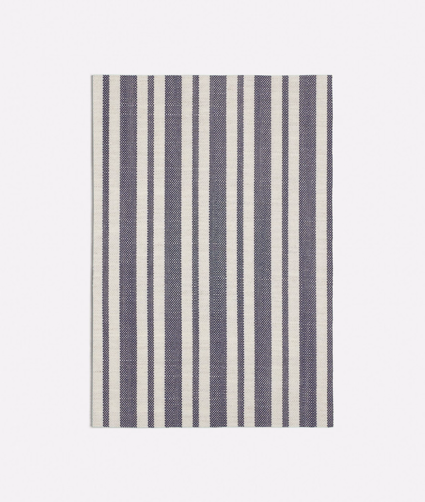 Muted slate-blue and ivory vertical stripes in a fine woven texture