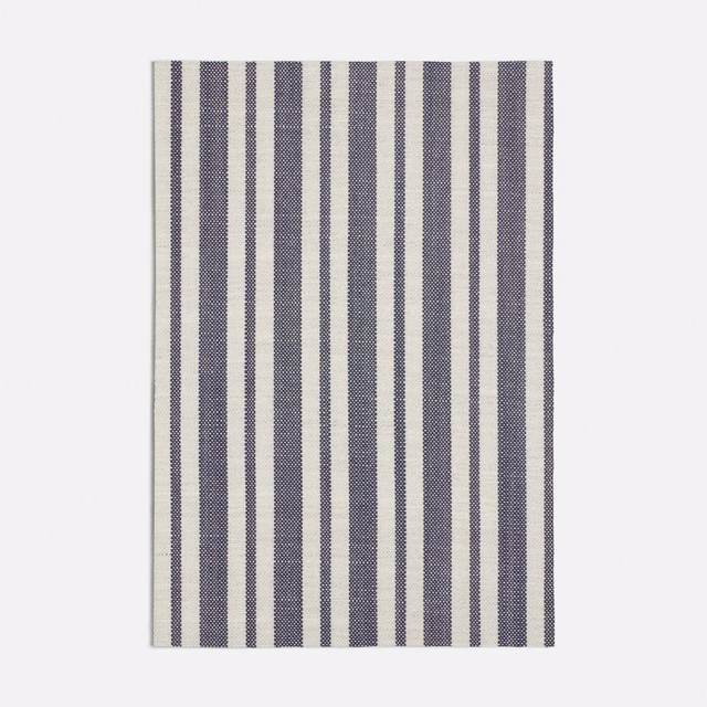 Muted slate-blue and ivory vertical stripes in a fine woven texture