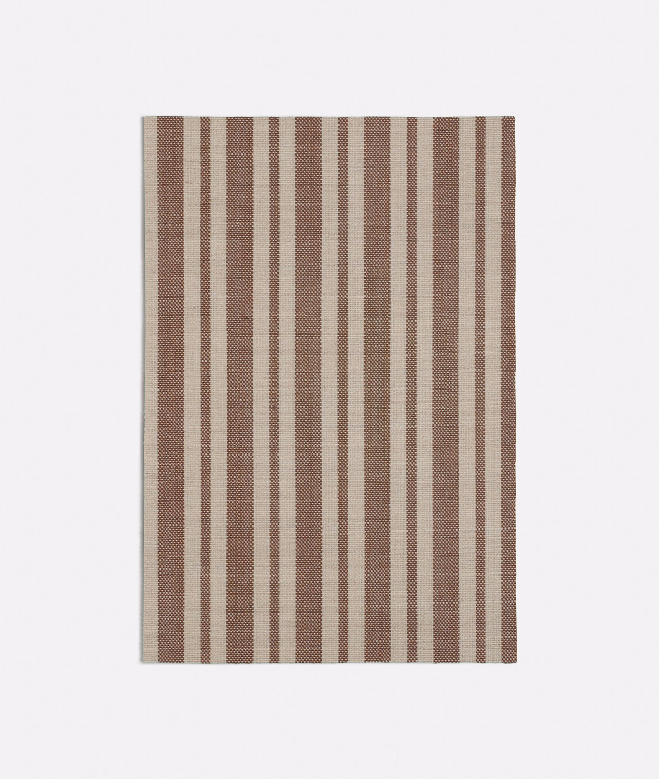 Cinnamon-brown and pale neutral vertical striped woven fabric swatch