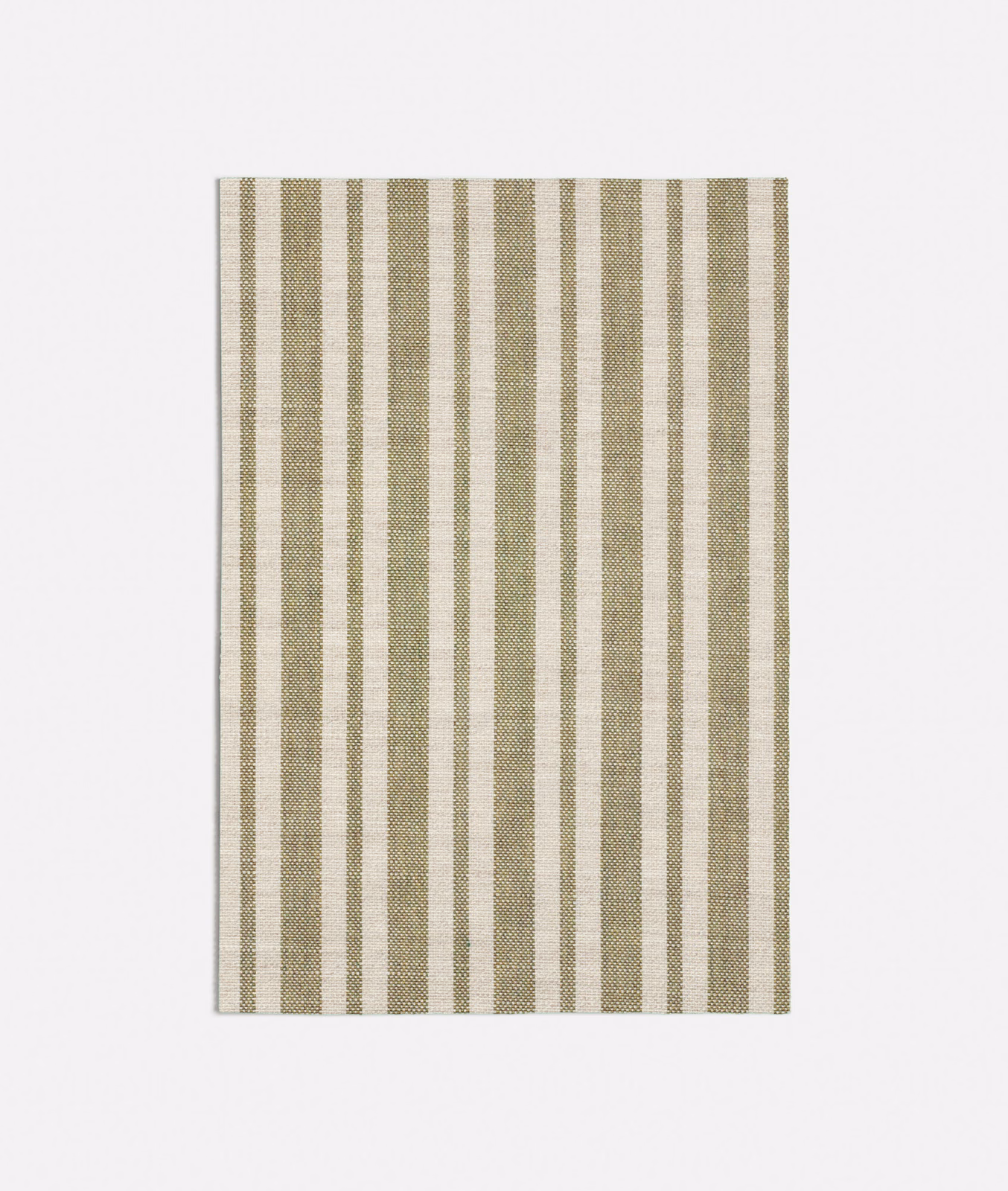 Muted olive and cream narrow vertical stripes with a fine woven texture