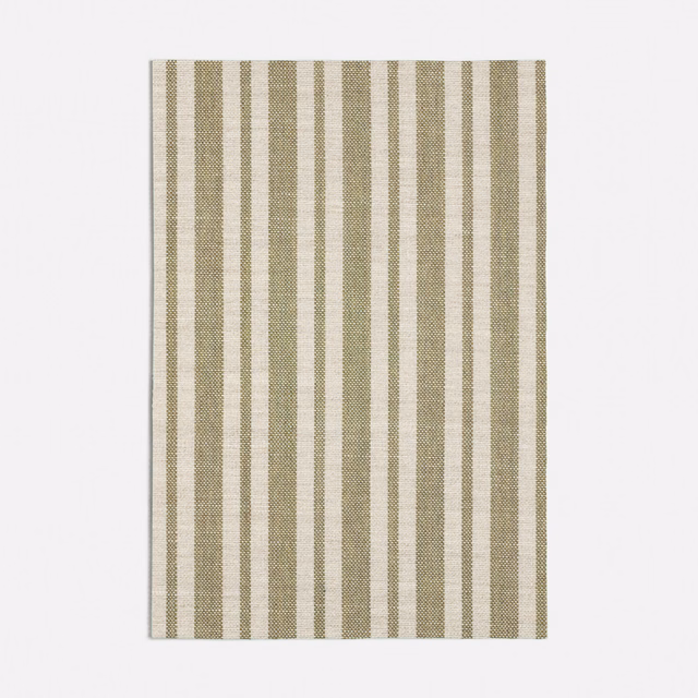 Muted olive and cream narrow vertical stripes with a fine woven texture