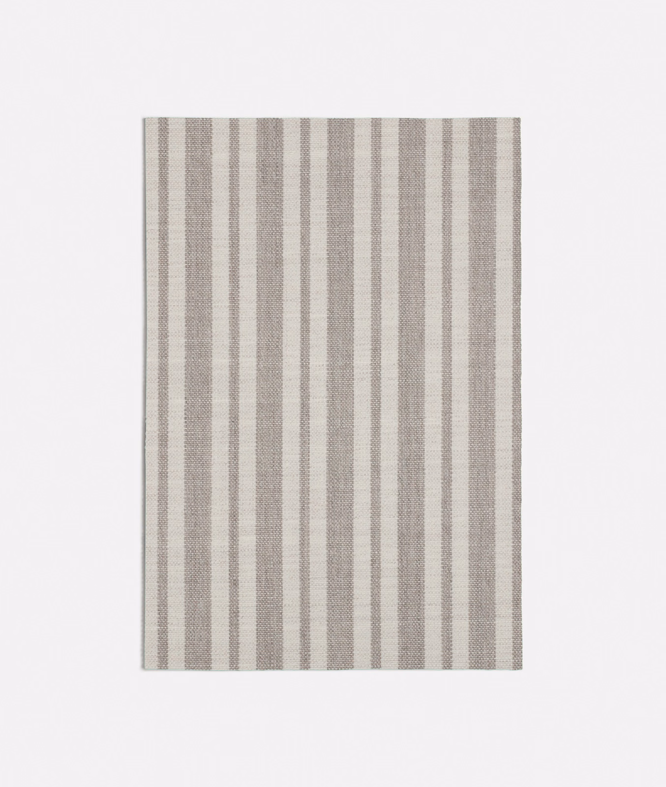 Calle Grey textile showing narrow vertical taupe-grey and ivory woven stripes