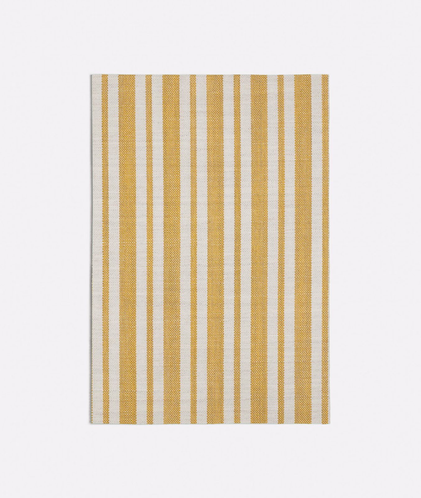 Muted mustard and cream vertical striped fabric with a fine woven texture