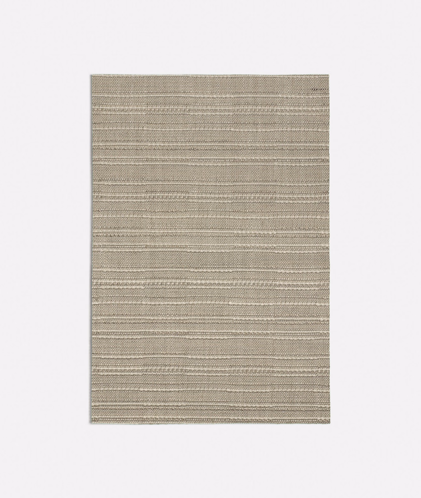 Warm taupe-grey woven textile with fine irregular horizontal stripes