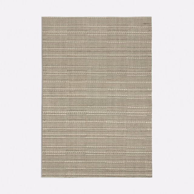 Warm taupe-grey woven textile with fine irregular horizontal stripes