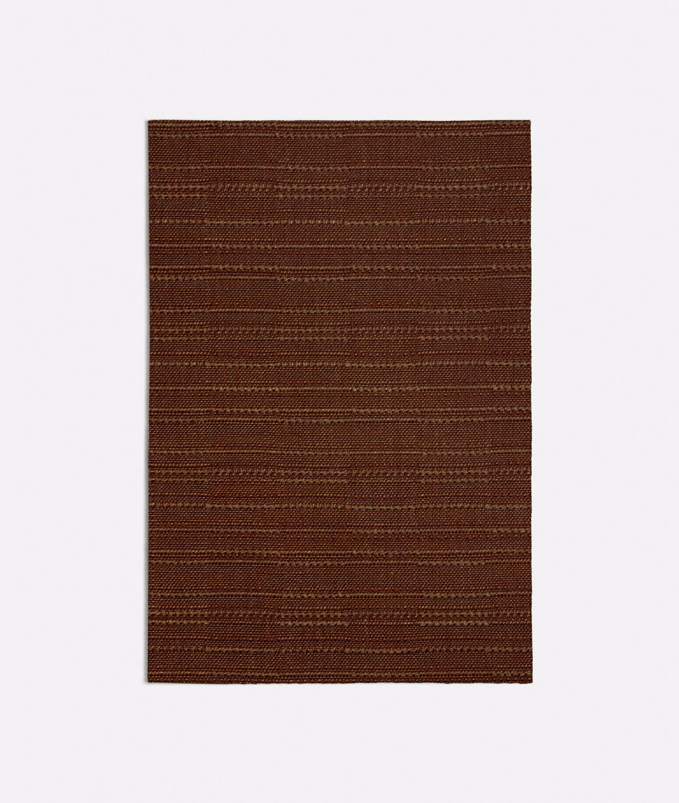 Deep terracotta-brown woven swatch with fine, irregular horizontal lines