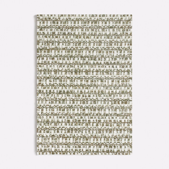 Muted olive-green and ivory woven swatch with small broken horizontal motifs