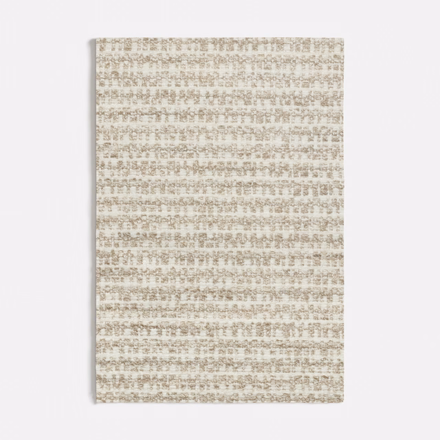 Pale oatmeal fabric with mottled taupe horizontal woven bands