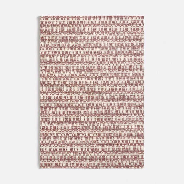 Dusty rose and ivory woven fabric with small broken horizontal rows