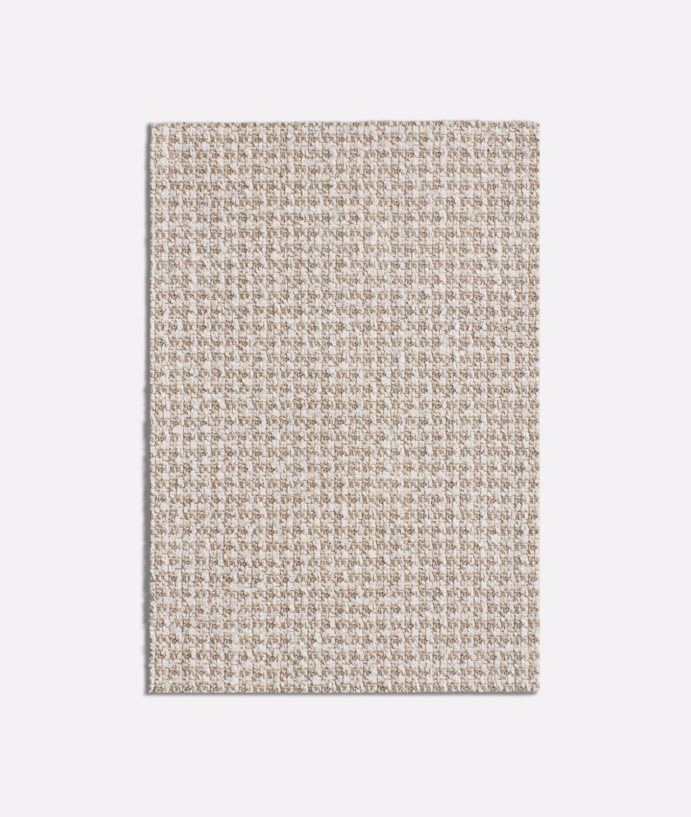 Warm beige woven swatch with cream and taupe flecks in a fine grid texture