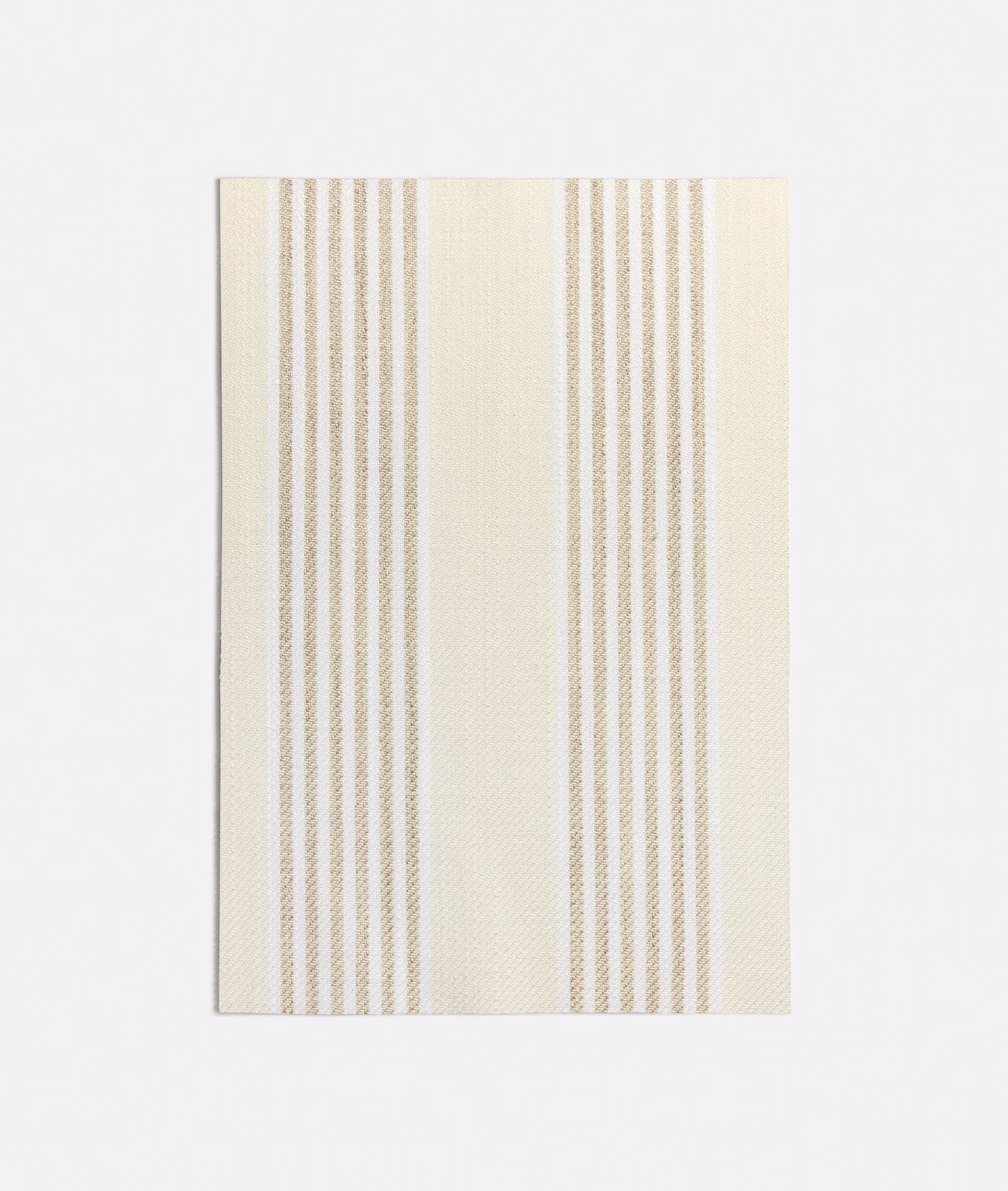 Ivory woven swatch with grouped vertical beige and taupe pinstripes