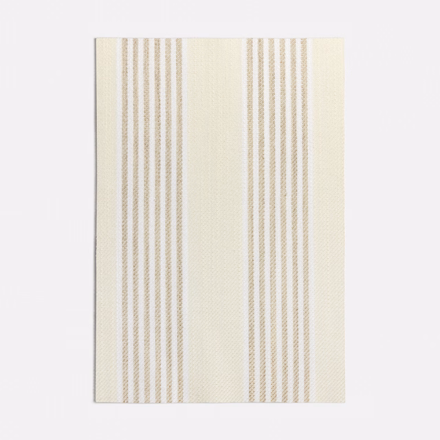 Ivory woven swatch with grouped vertical beige and taupe pinstripes