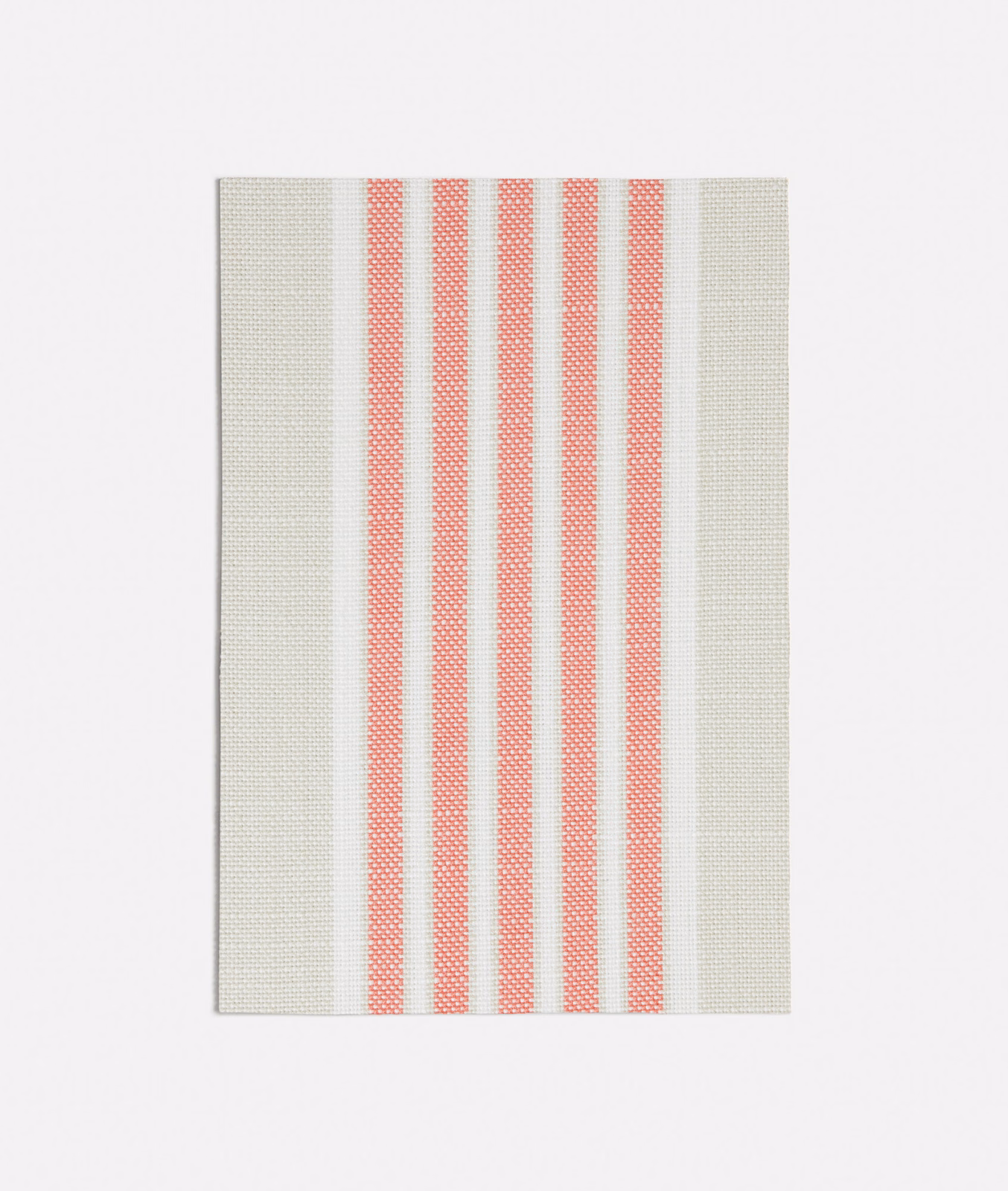 Dusty coral pink and pale grey vertical stripes in a fine woven texture