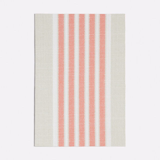 Dusty coral pink and pale grey vertical stripes in a fine woven texture