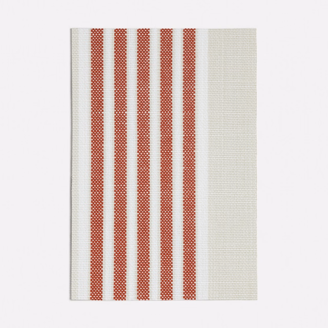 Casablanca Terracotta showing warm terracotta and ivory vertical woven stripes