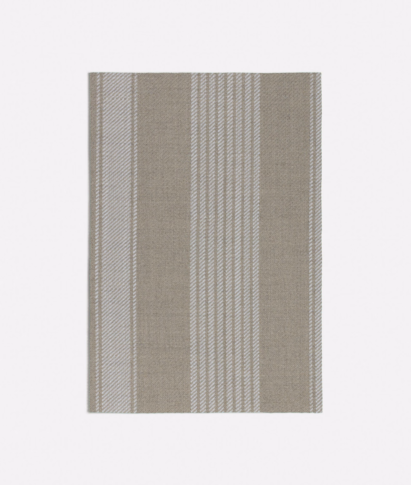 Warm taupe-beige textile with alternating ivory and narrow vertical stripe bands