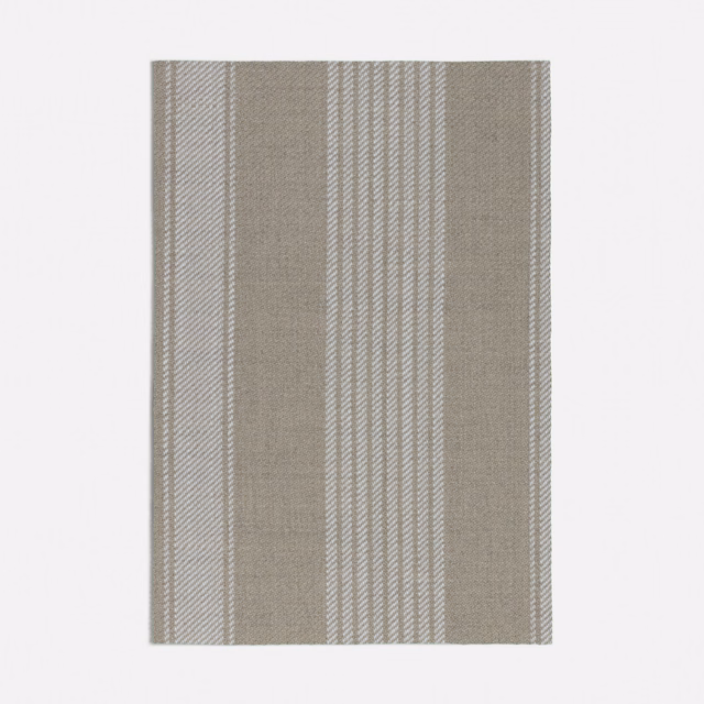 Warm taupe-beige textile with alternating ivory and narrow vertical stripe bands