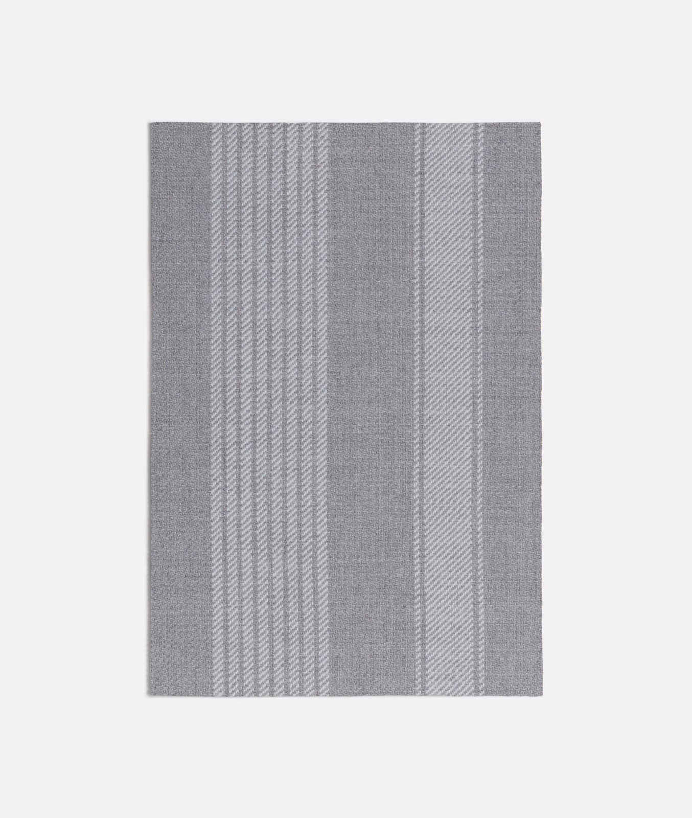 Cool grey woven swatch with vertical herringbone bands and plain textured stripes
