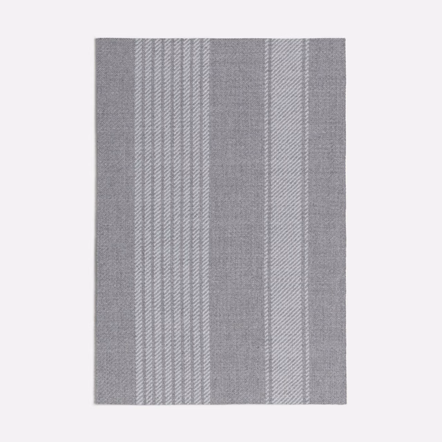 Cool grey woven swatch with vertical herringbone bands and plain textured stripes