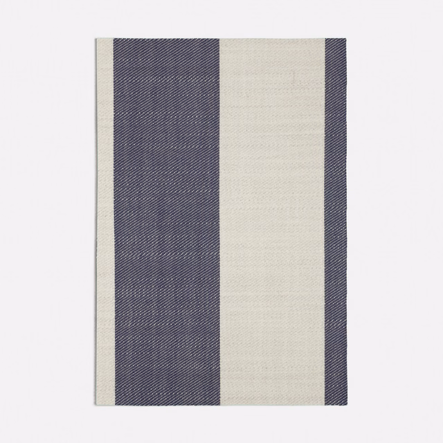 Deep blue-violet and ivory vertical stripes with a fine ribbed weave