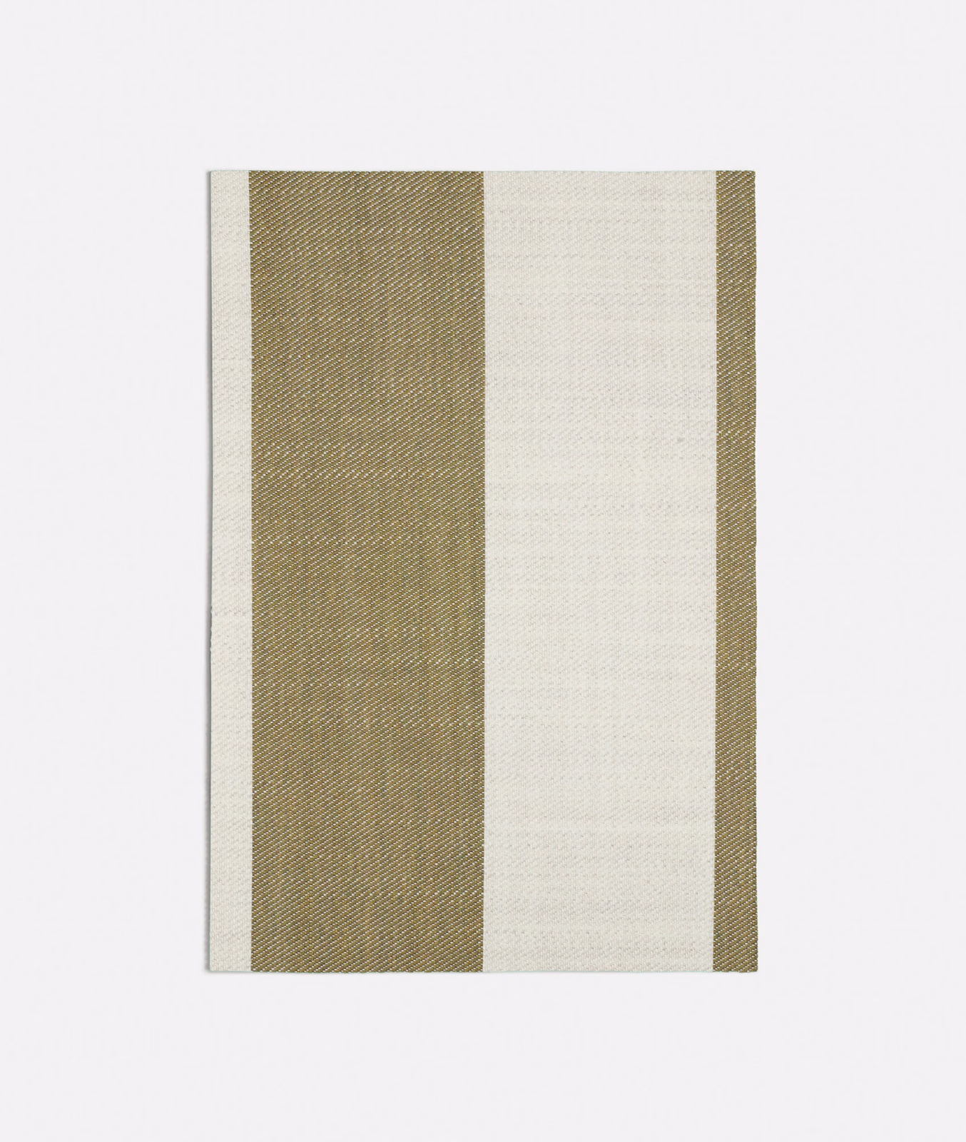 Muted olive and ivory vertical striped weave with fine, tactile texture