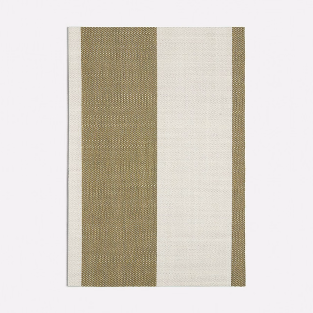 Muted olive and ivory vertical striped weave with fine, tactile texture